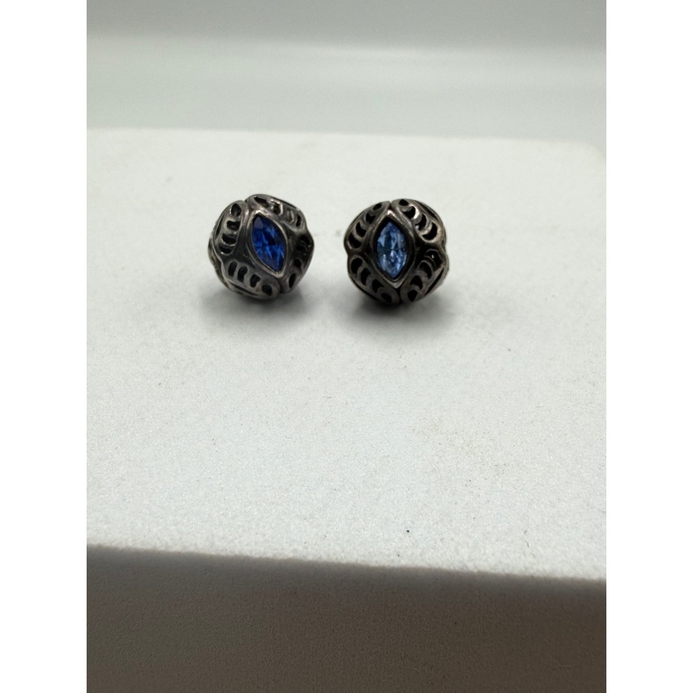 Chamilia Sterling Silver Blue Crystal Filigree Bead Charms Set of 2 925 Oxidized